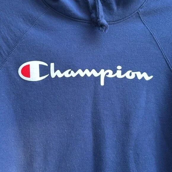 Champion Classic Navy Blue Hood Sweatshirt Size S - Picture 3 of 9